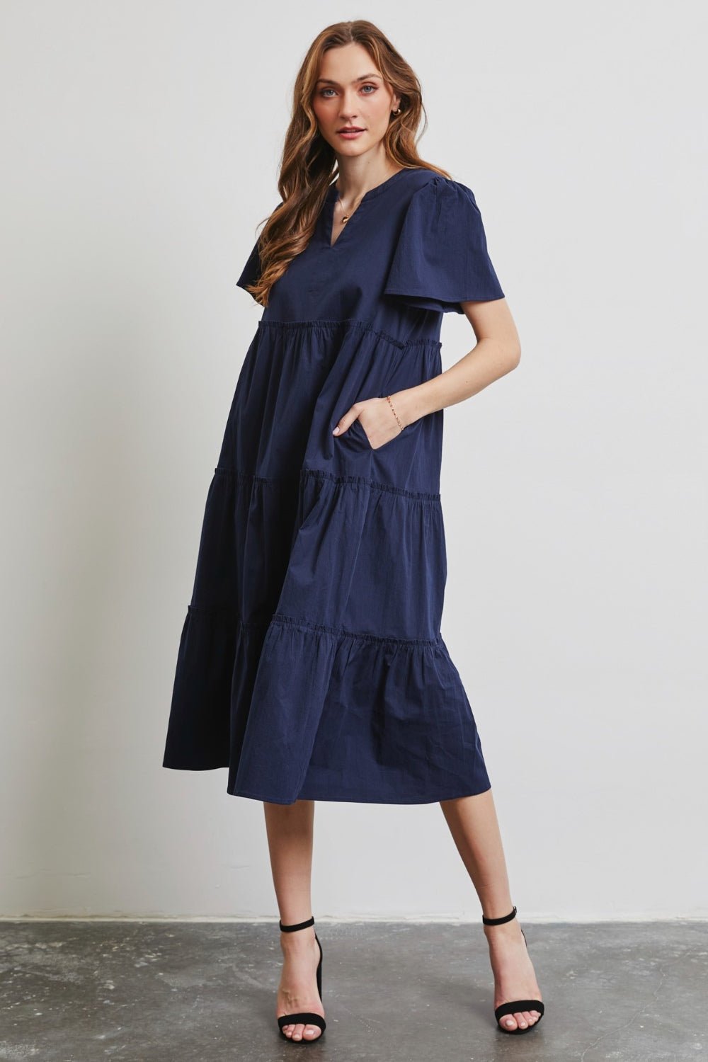 HEYSON Full Size Cotton Poplin Ruffled Tiered Midi Dress - Mervyns