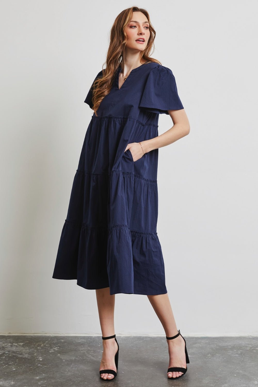 HEYSON Full Size Cotton Poplin Ruffled Tiered Midi Dress - Mervyns