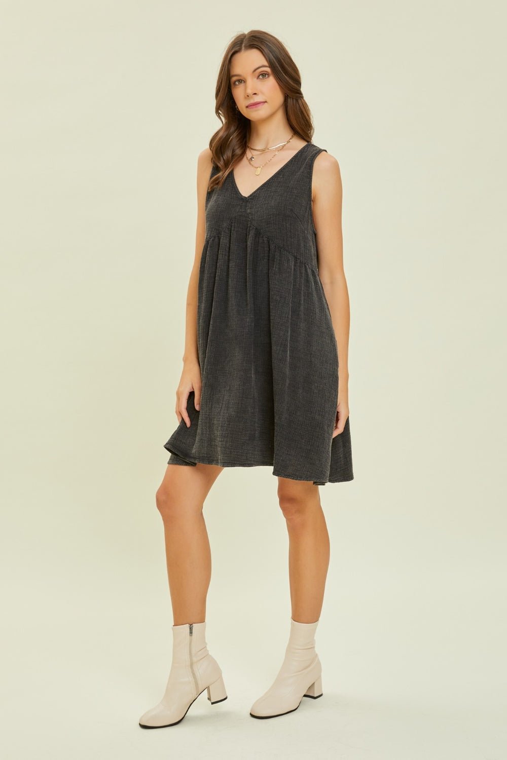 HEYSON Full Size Texture V - Neck Sleeveless Flare Mini Dress - Mervyns