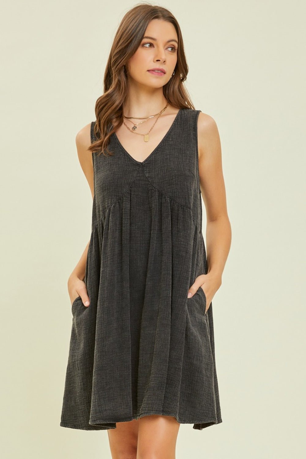 HEYSON Full Size Texture V - Neck Sleeveless Flare Mini Dress - Mervyns