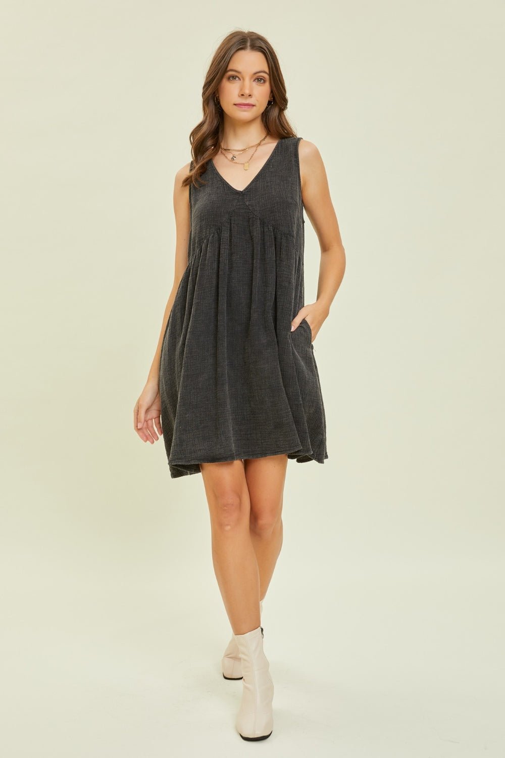 HEYSON Full Size Texture V - Neck Sleeveless Flare Mini Dress - Mervyns