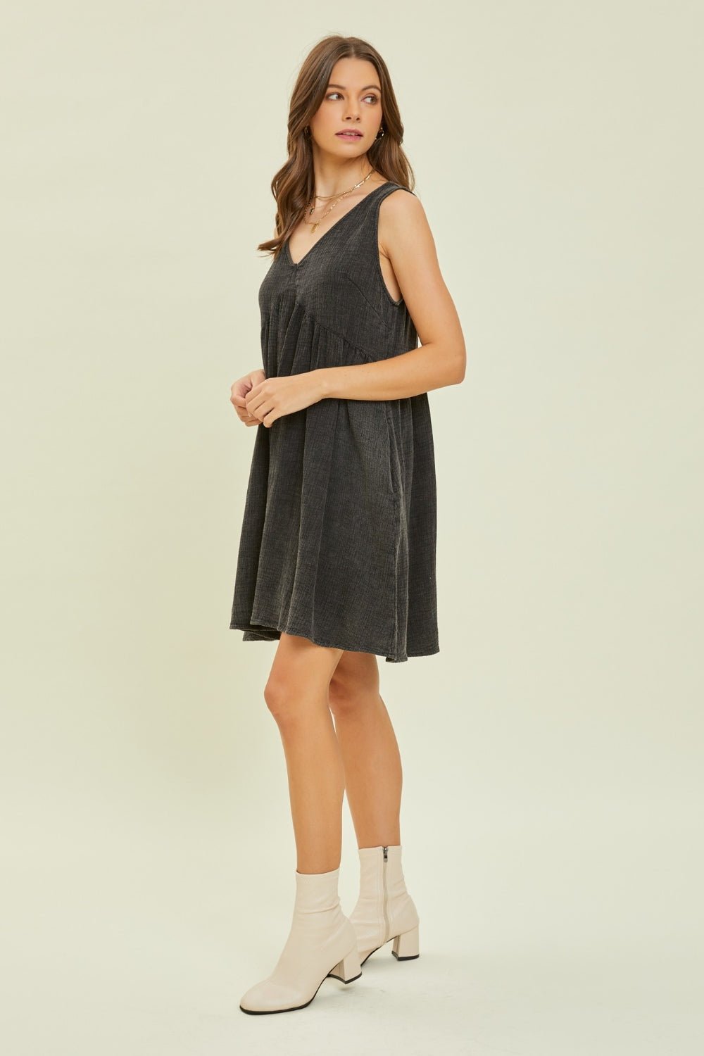 HEYSON Full Size Texture V - Neck Sleeveless Flare Mini Dress - Mervyns