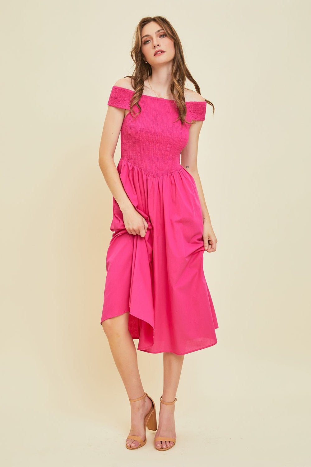 HEYSON Off - Shoulder Smocked Midi Dress - Mervyns