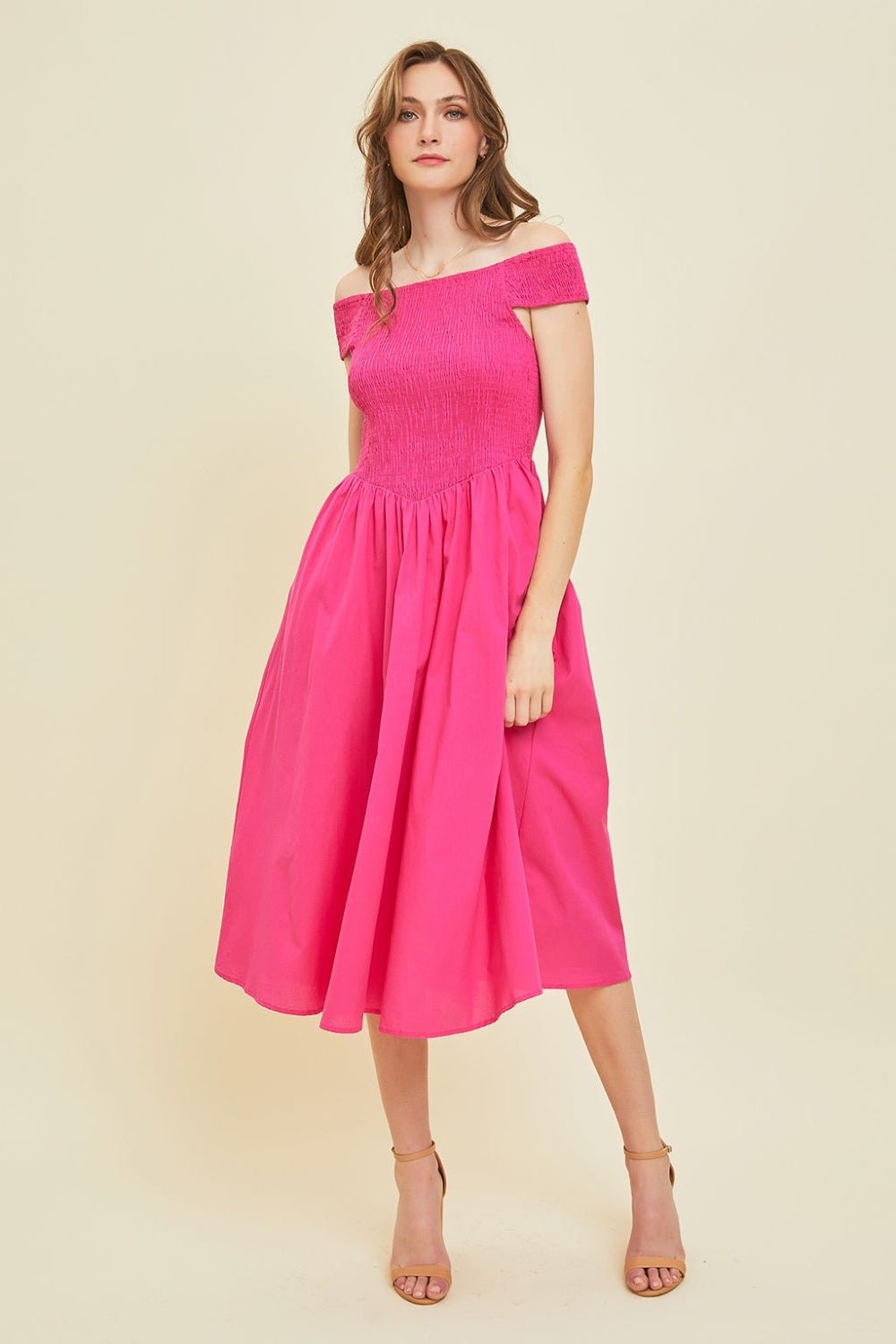 HEYSON Off - Shoulder Smocked Midi Dress - Mervyns