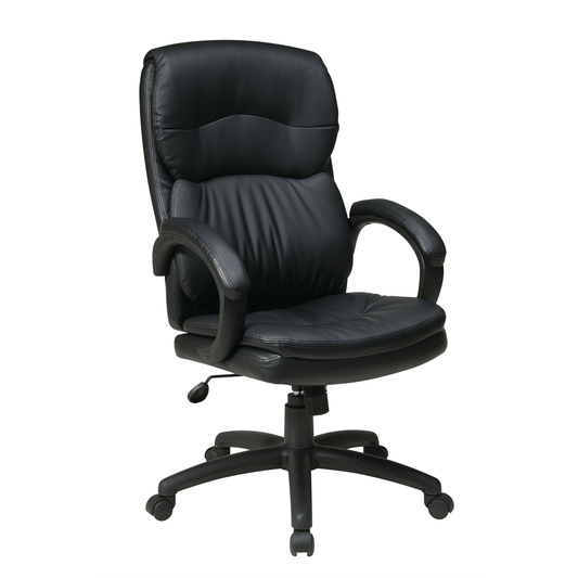 High Back Black Bonded Leather Executive Chair with Padded Arms - Mervyns