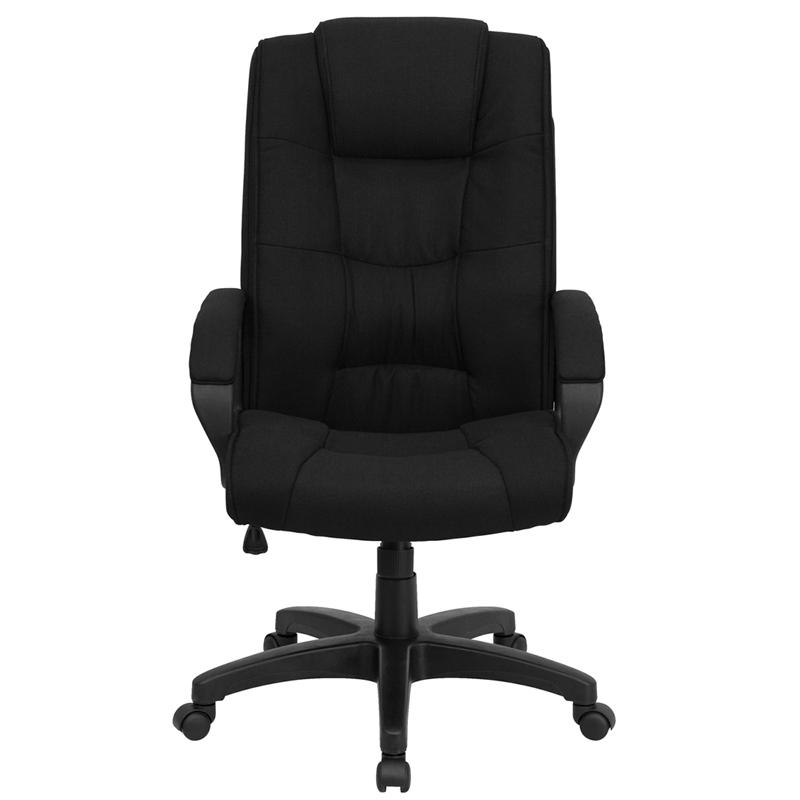 High Back Black Fabric Executive Swivel Office Chair with Arms - Mervyns