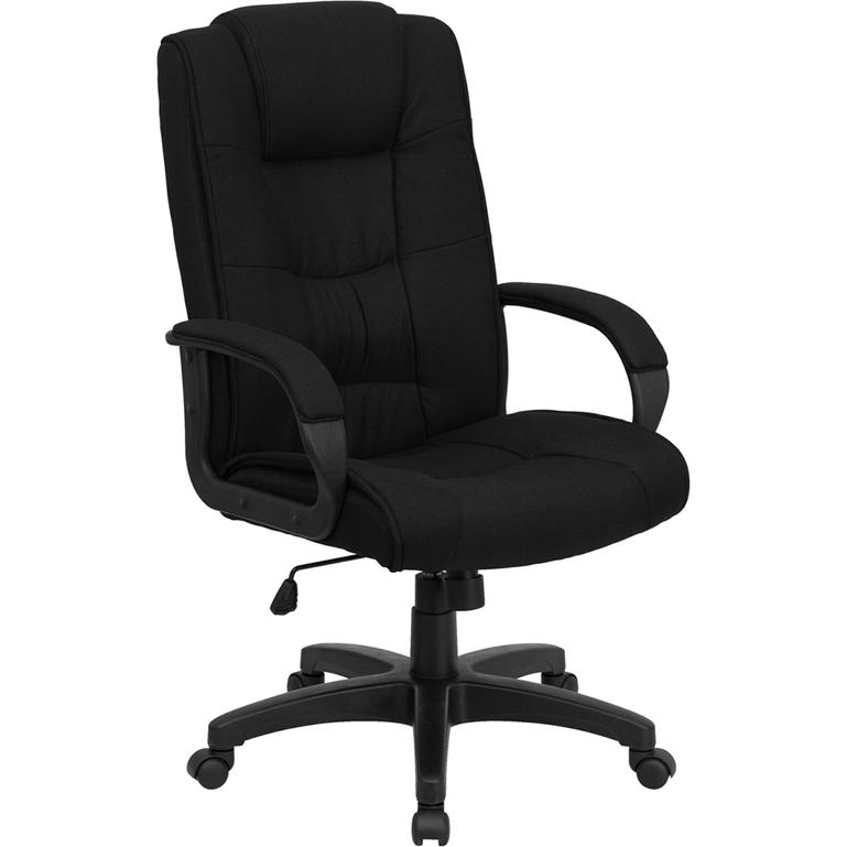 High Back Black Fabric Executive Swivel Office Chair with Arms - Mervyns