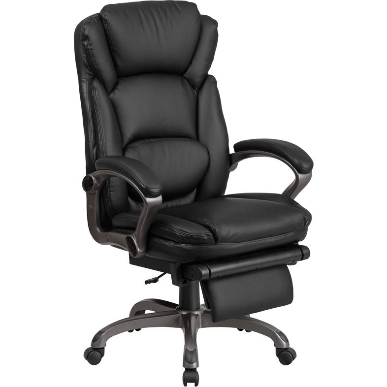 High Back Black LeatherSoft Executive Reclining Ergonomic Swivel Office Chair with Outer Lumbar Cushion and Arms - Mervyns