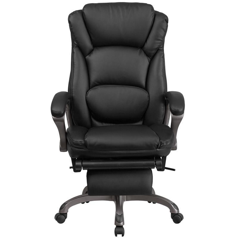 High Back Black LeatherSoft Executive Reclining Ergonomic Swivel Office Chair with Outer Lumbar Cushion and Arms - Mervyns