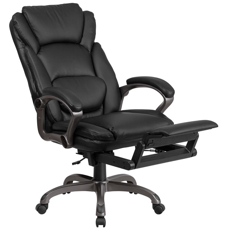 High Back Black LeatherSoft Executive Reclining Ergonomic Swivel Office Chair with Outer Lumbar Cushion and Arms - Mervyns