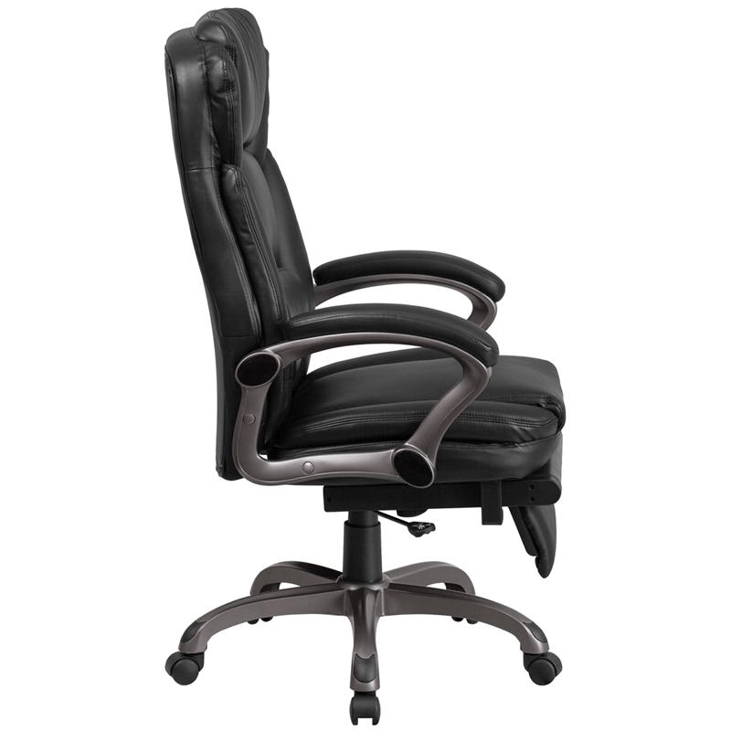 High Back Black LeatherSoft Executive Reclining Ergonomic Swivel Office Chair with Outer Lumbar Cushion and Arms - Mervyns