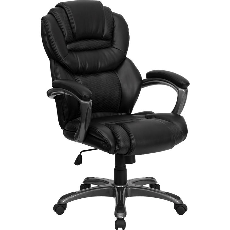 High Back Black LeatherSoft Executive Swivel Ergonomic Office Chair with Arms - Mervyns