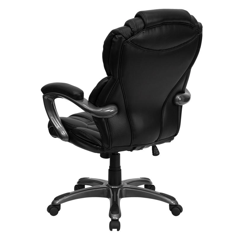 High Back Black LeatherSoft Executive Swivel Ergonomic Office Chair with Arms - Mervyns