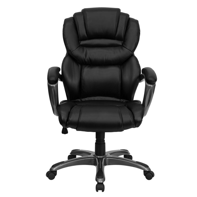 High Back Black LeatherSoft Executive Swivel Ergonomic Office Chair with Arms - Mervyns