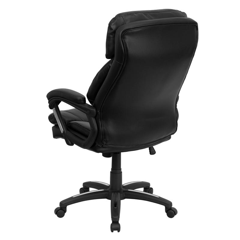 High Back Black LeatherSoft Executive Swivel Ergonomic Office Chair with Plush Headrest, Extensive Padding and Arms - Mervyns