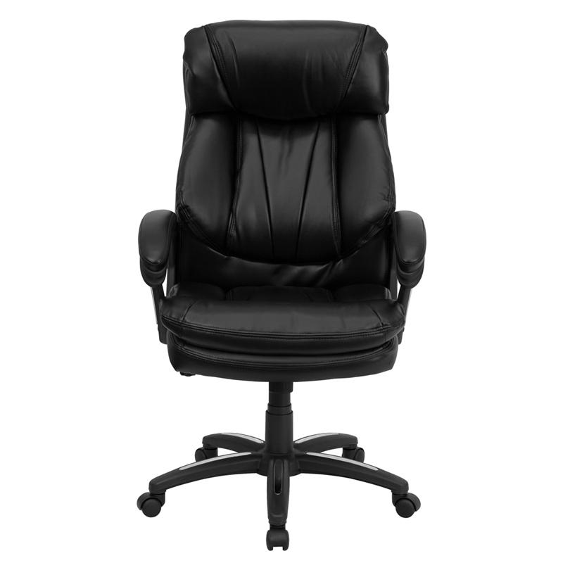 High Back Black LeatherSoft Executive Swivel Ergonomic Office Chair with Plush Headrest, Extensive Padding and Arms - Mervyns