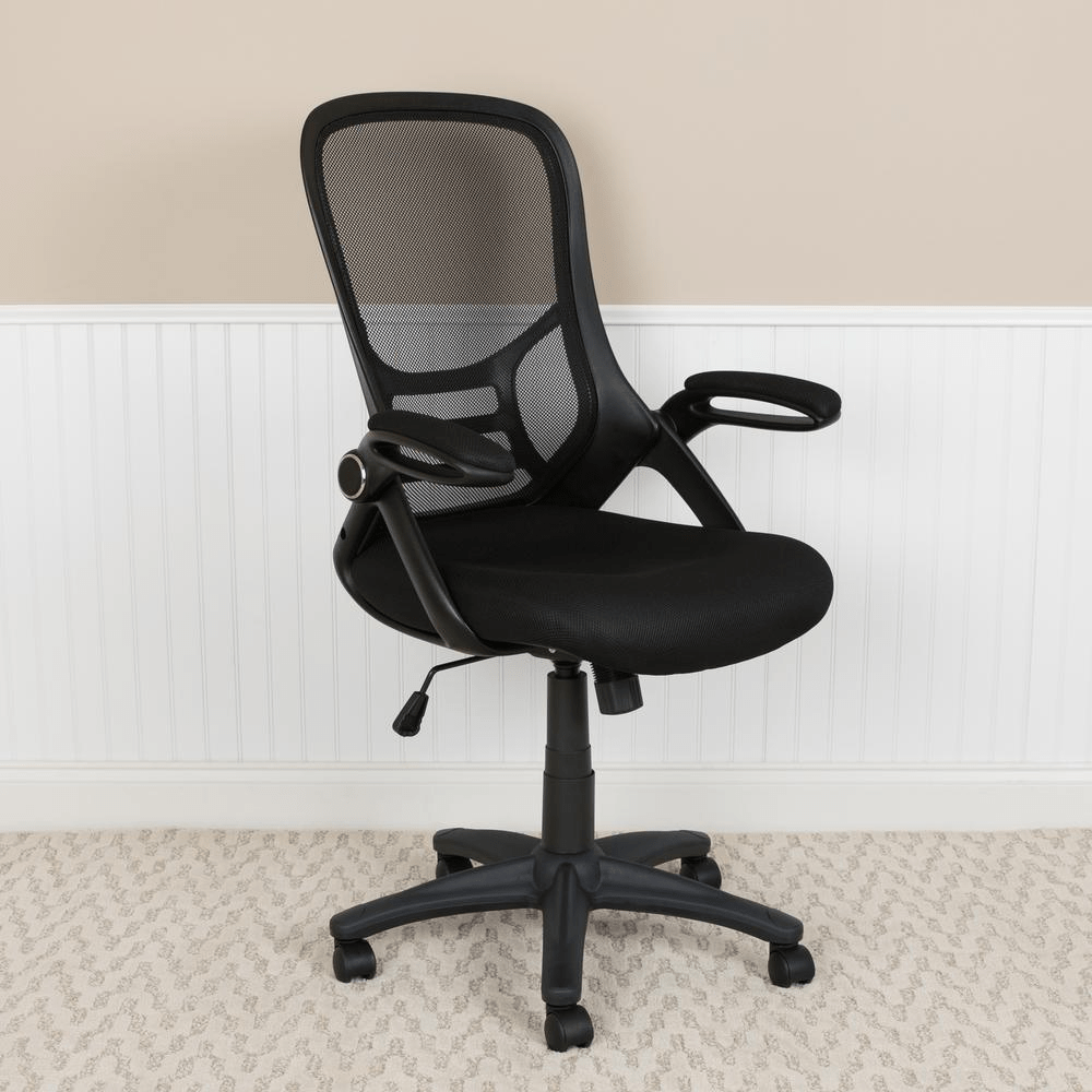 High Back Black Mesh Ergonomic Swivel Office Chair with Black Frame and Flip - up Arms - Mervyns