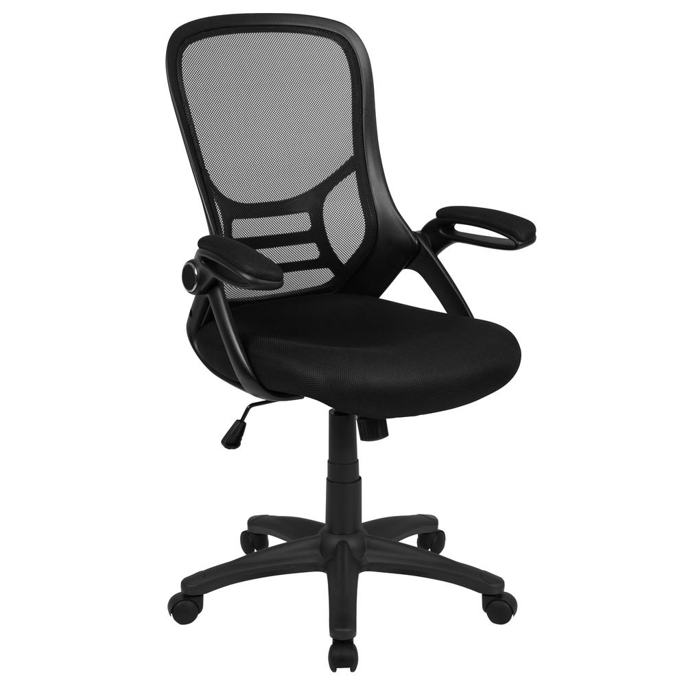 High Back Black Mesh Ergonomic Swivel Office Chair with Black Frame and Flip - up Arms - Mervyns