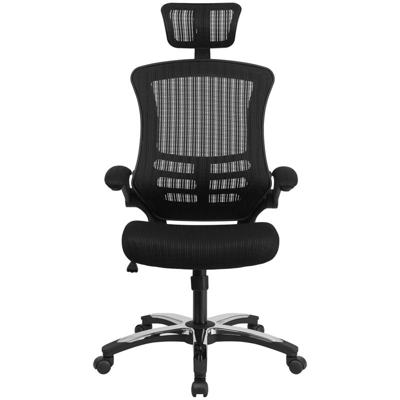 High - Back Black Mesh Swivel Ergonomic Executive Office Chair with Flip - Up Arms and Adjustable Headrest, BIFMA Certified - Mervyns