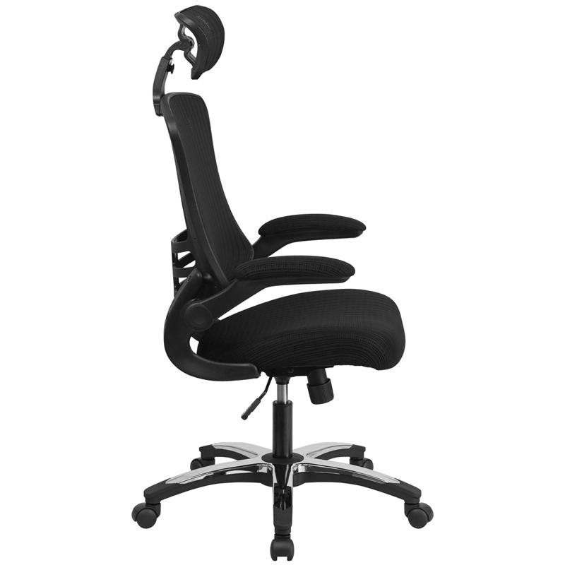 High - Back Black Mesh Swivel Ergonomic Executive Office Chair with Flip - Up Arms and Adjustable Headrest, BIFMA Certified - Mervyns