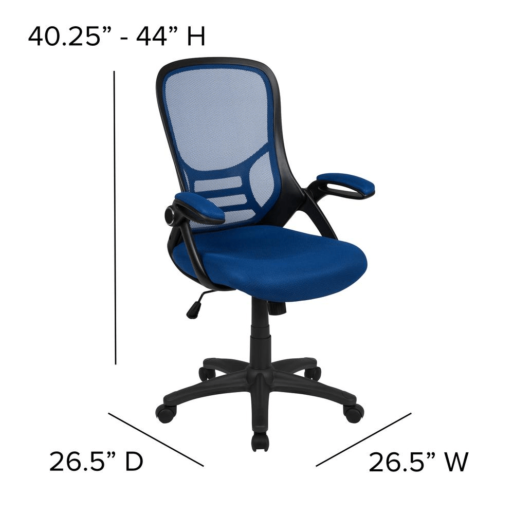 High Back Blue Mesh Ergonomic Swivel Office Chair with Black Frame and Flip - up Arms - Mervyns