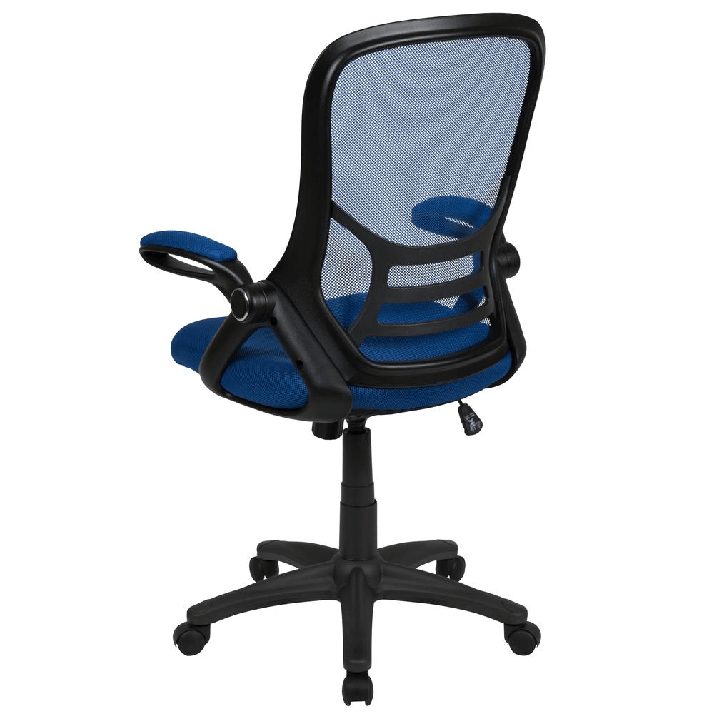 High Back Blue Mesh Ergonomic Swivel Office Chair with Black Frame and Flip - up Arms - Mervyns