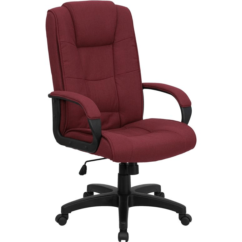 High Back Burgundy Fabric - Executive Swivel Office Chair with Arms - Mervyns