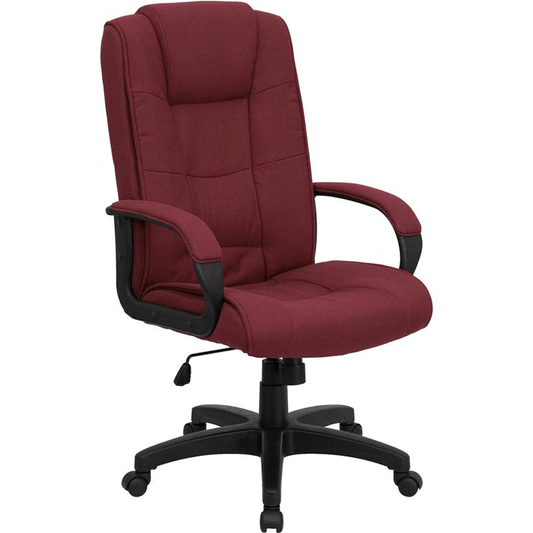 High Back Burgundy Fabric - Executive Swivel Office Chair with Arms - Mervyns