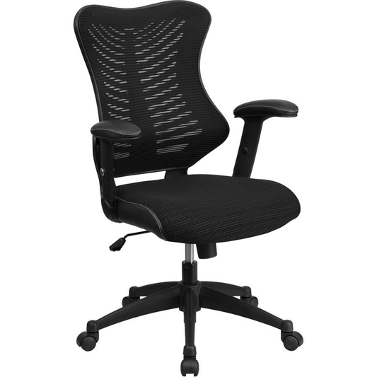 High Back Designer Black Mesh Executive Swivel Ergonomic Office Chair with Adjustable Arms - Mervyns