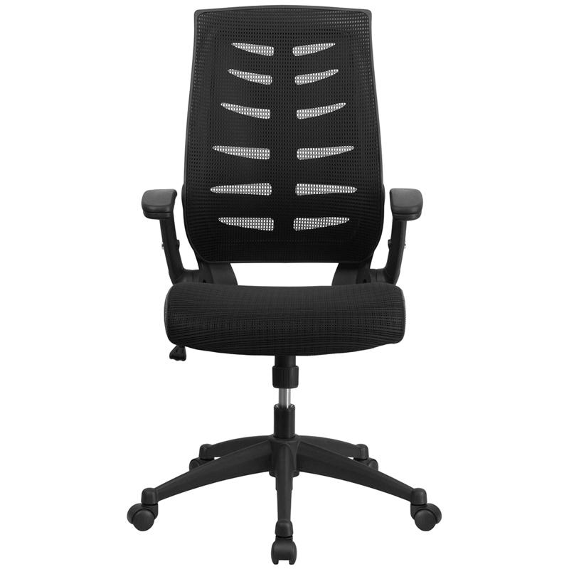 High Back Designer Black Mesh Executive Swivel Ergonomic Office Chair with Height Adjustable Flip - Up Arms - Mervyns