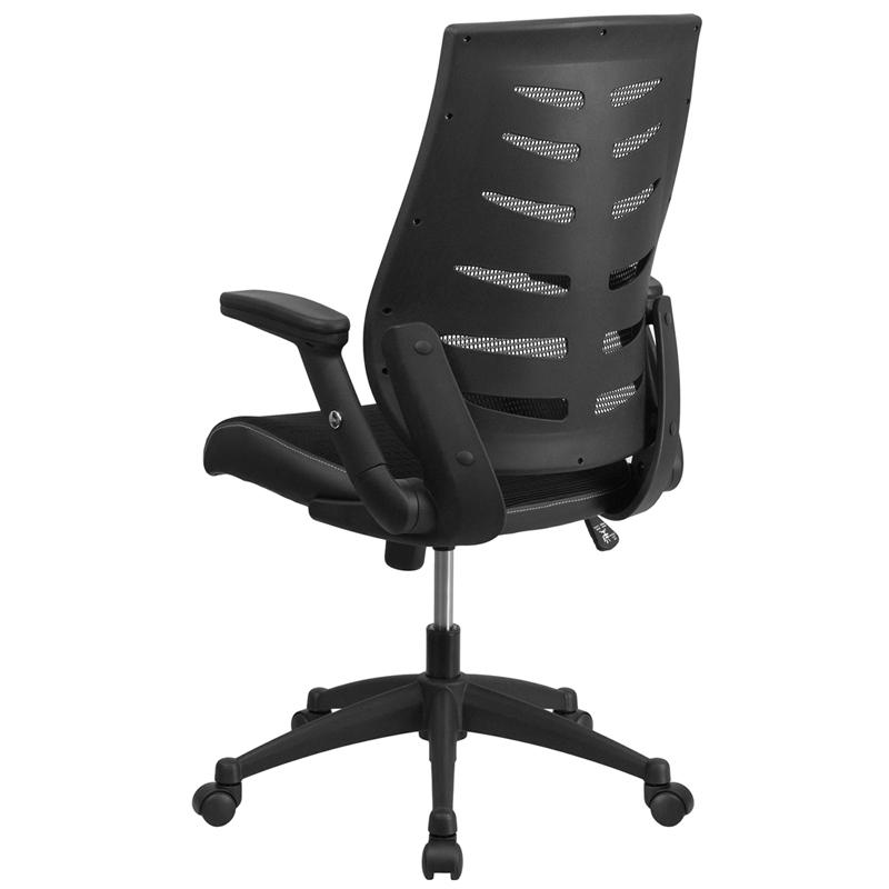 High Back Designer Black Mesh Executive Swivel Ergonomic Office Chair with Height Adjustable Flip - Up Arms - Mervyns