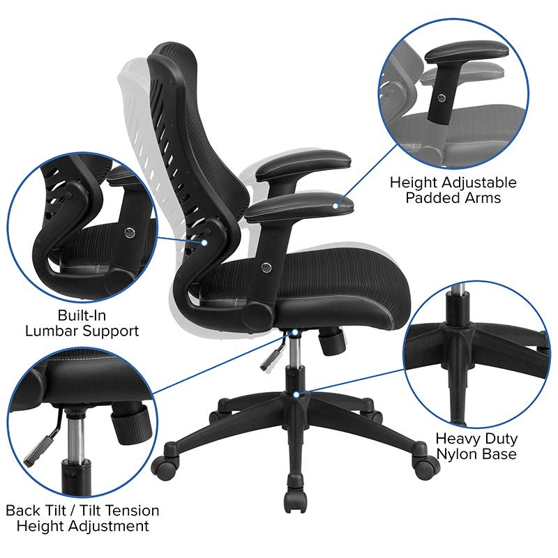 High Back Designer Black Mesh Executive Swivel Office Chair with Adjustable Arms - Mervyns