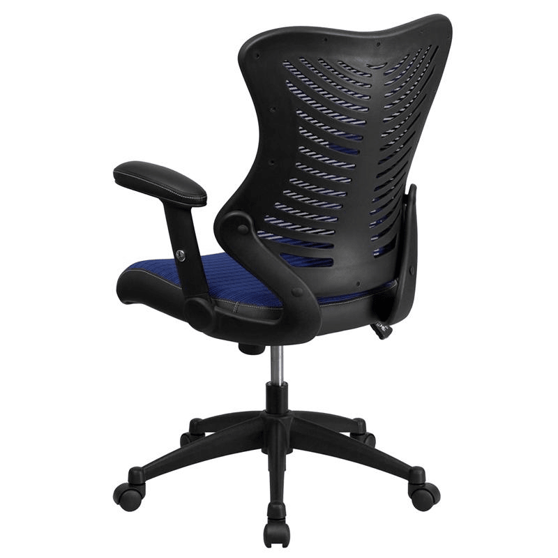 High Back Designer Blue Mesh Executive Swivel Office Chair with Adjustable Arms - Mervyns