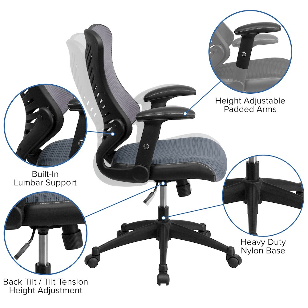 High Back Designer Gray Mesh Executive Swivel Office Chair with Adjustable Arms - Mervyns