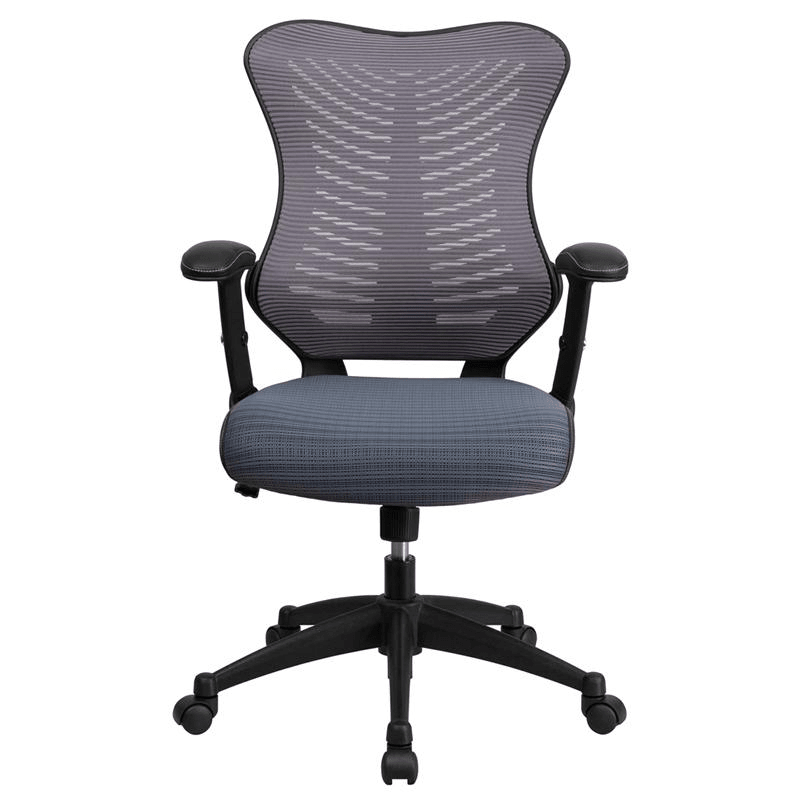 High Back Designer Gray Mesh Executive Swivel Office Chair with Adjustable Arms - Mervyns