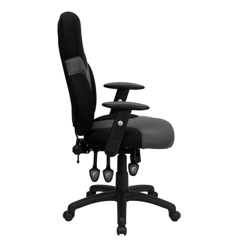 High Back Ergonomic Black and Gray Mesh Swivel Task Office Chair with Adjustable Arms - Mervyns