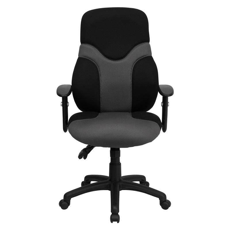 High Back Ergonomic Black and Gray Mesh Swivel Task Office Chair with Adjustable Arms - Mervyns