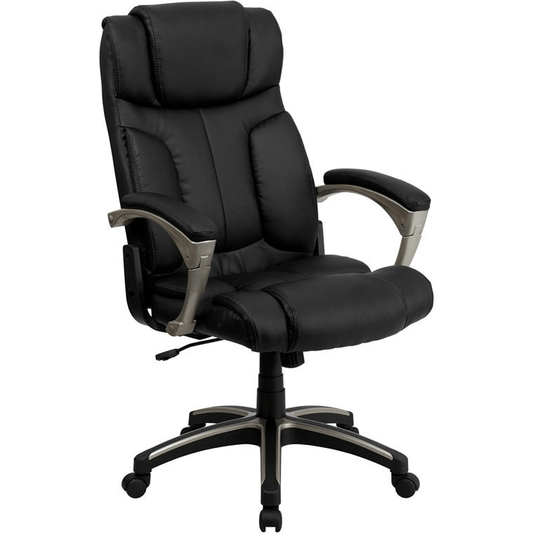 High Back Folding Black LeatherSoft Executive Swivel Office Chair with Arms - Mervyns