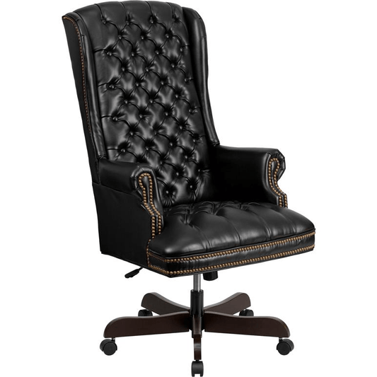 High Back Traditional Fully Tufted Black LeatherSoft Executive Swivel Ergonomic Office Chair with Arms - Mervyns