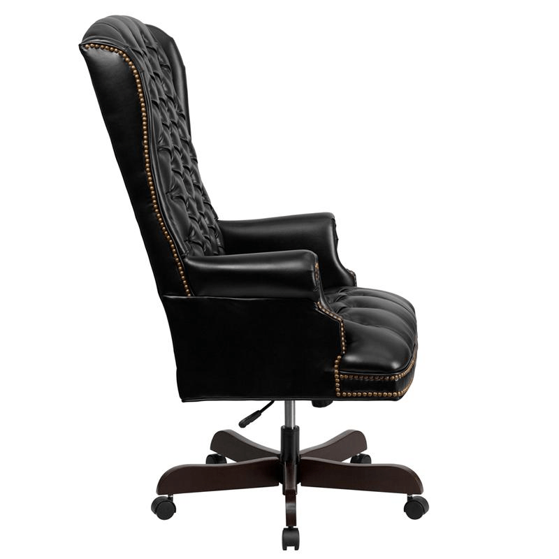 High Back Traditional Fully Tufted Black LeatherSoft Executive Swivel Ergonomic Office Chair with Arms - Mervyns