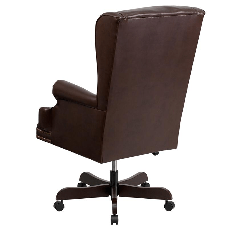 High Back Traditional Tufted Brown LeatherSoft Executive Ergonomic Office Chair with Oversized Headrest & Nail Trim Arms - Mervyns