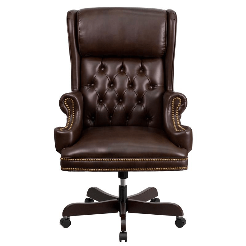 High Back Traditional Tufted Brown LeatherSoft Executive Ergonomic Office Chair with Oversized Headrest & Nail Trim Arms - Mervyns