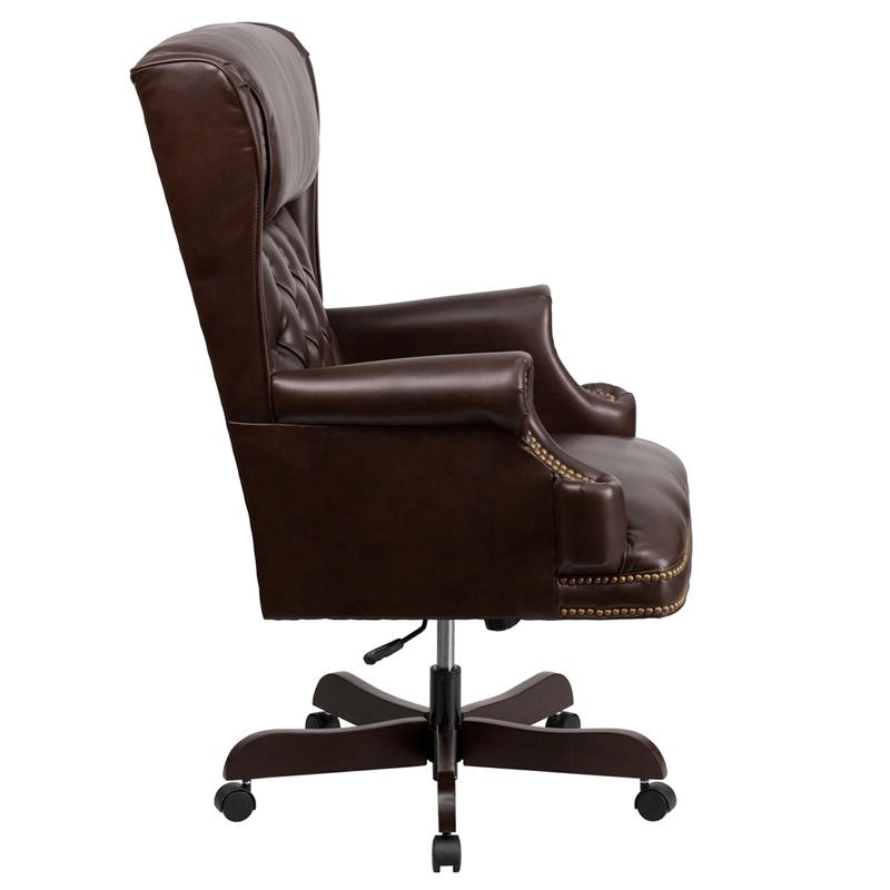 High Back Traditional Tufted Brown LeatherSoft Executive Ergonomic Office Chair with Oversized Headrest & Nail Trim Arms - Mervyns