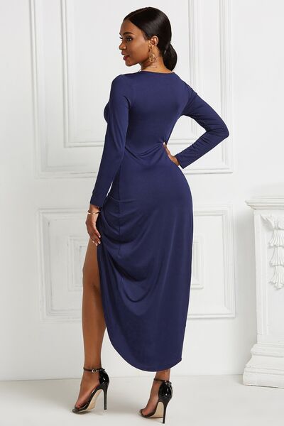 High - low Ruched Surplice Long Sleeve Dress - Mervyns