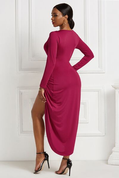 High - low Ruched Surplice Long Sleeve Dress - Mervyns