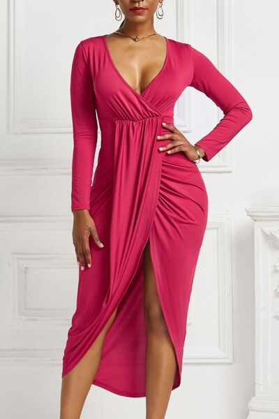 High - low Ruched Surplice Long Sleeve Dress - Mervyns