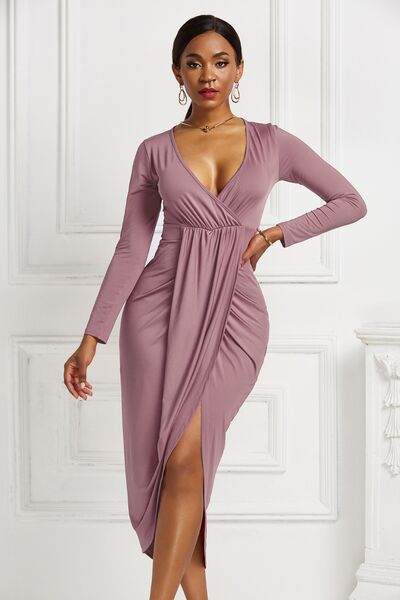 High - low Ruched Surplice Long Sleeve Dress - Mervyns