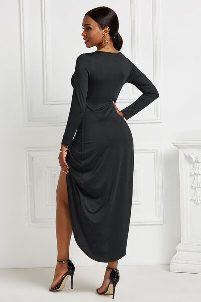 High - low Ruched Surplice Long Sleeve Dress - Mervyns