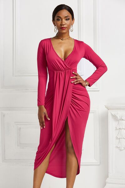 High - low Ruched Surplice Long Sleeve Dress - Mervyns