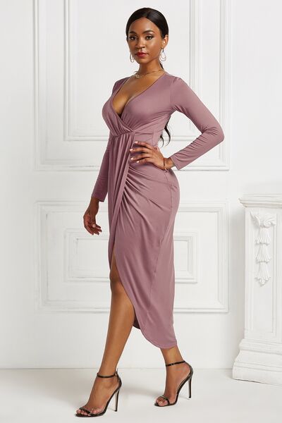 High - low Ruched Surplice Long Sleeve Dress - Mervyns